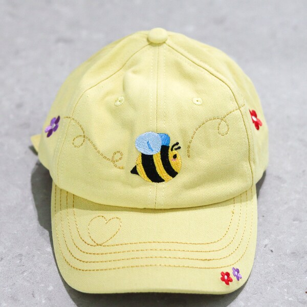 Embroidered Yellow Bee Hat ~  Kawaii Pastel Hat ~ Cute Cap ~ Kawaii Caps ~ Cute Hats ~ Kawaii  Summer Cap ~ Cute Fashion ~ Pastel