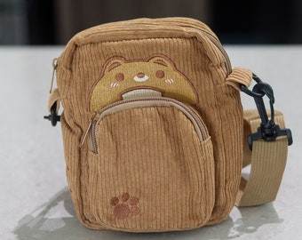 Bear Bag , Corduroy Bag , Crossbody Bag , Brown Bag ,  Fashion , Cottage core Fashion