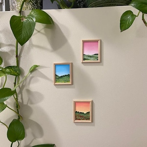 Hand Painted Sunset Fridge Magnet: Flower Field Kitchen Decor