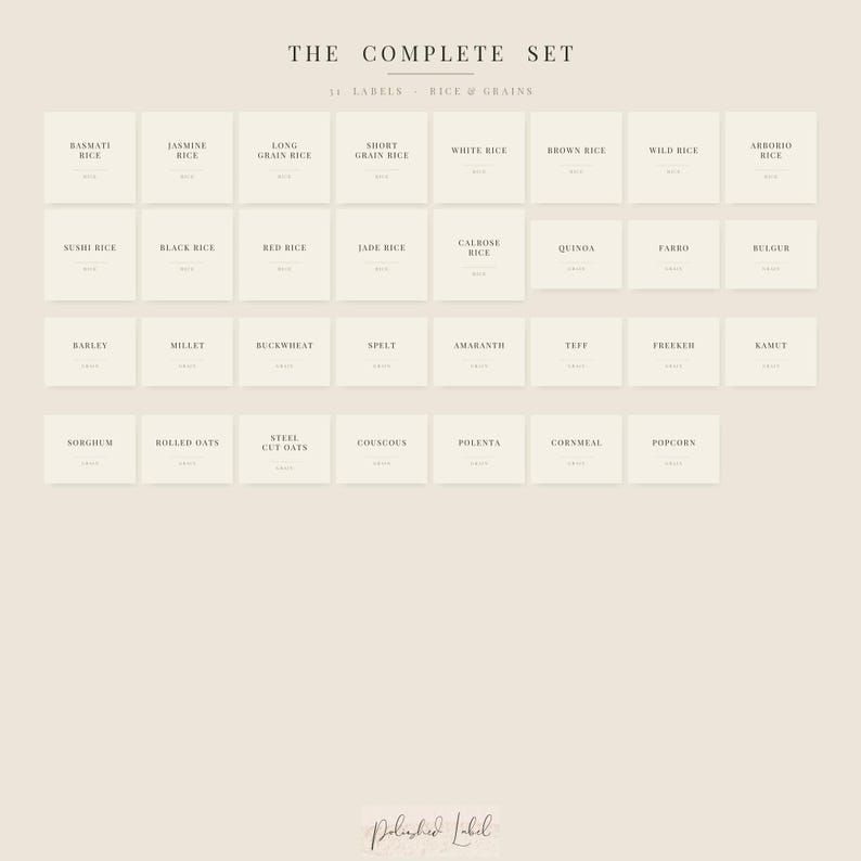 Pantry Labels Printable | 31 Minimalist Rice Grains & Flour Stickers ...