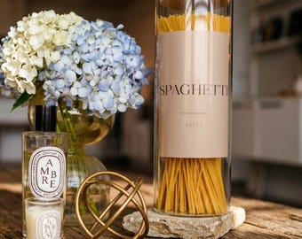 25 Pantry Labels Set • Pasta Flour Sugar Rice Noodle Stickers • Preprinted Waterproof Matte Vinyl • Minimalist Kitchen • 3x4