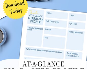 Character Profile - Character Development Sheet, Nanowrimo Worksheet, Author Download, Writing Download, Writing Digital Download