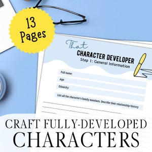 Character Development Worksheet - Nanowrimo Worksheet, Character Development Digital Download, Writer Worksheet, Author Worksheet