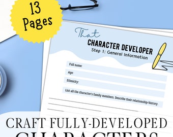 Character Development Worksheet - Nanowrimo Worksheet, Character Development Digital Download, Writer Worksheet, Author Worksheet