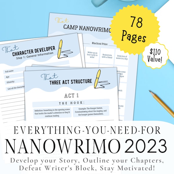 2023 Nanowrimo Kit - Nanowrimo, Nanowrimo Help, Write a Book, Write a Novel, Plan a Book, Outline a Book, Novel Writing, Creative Writing