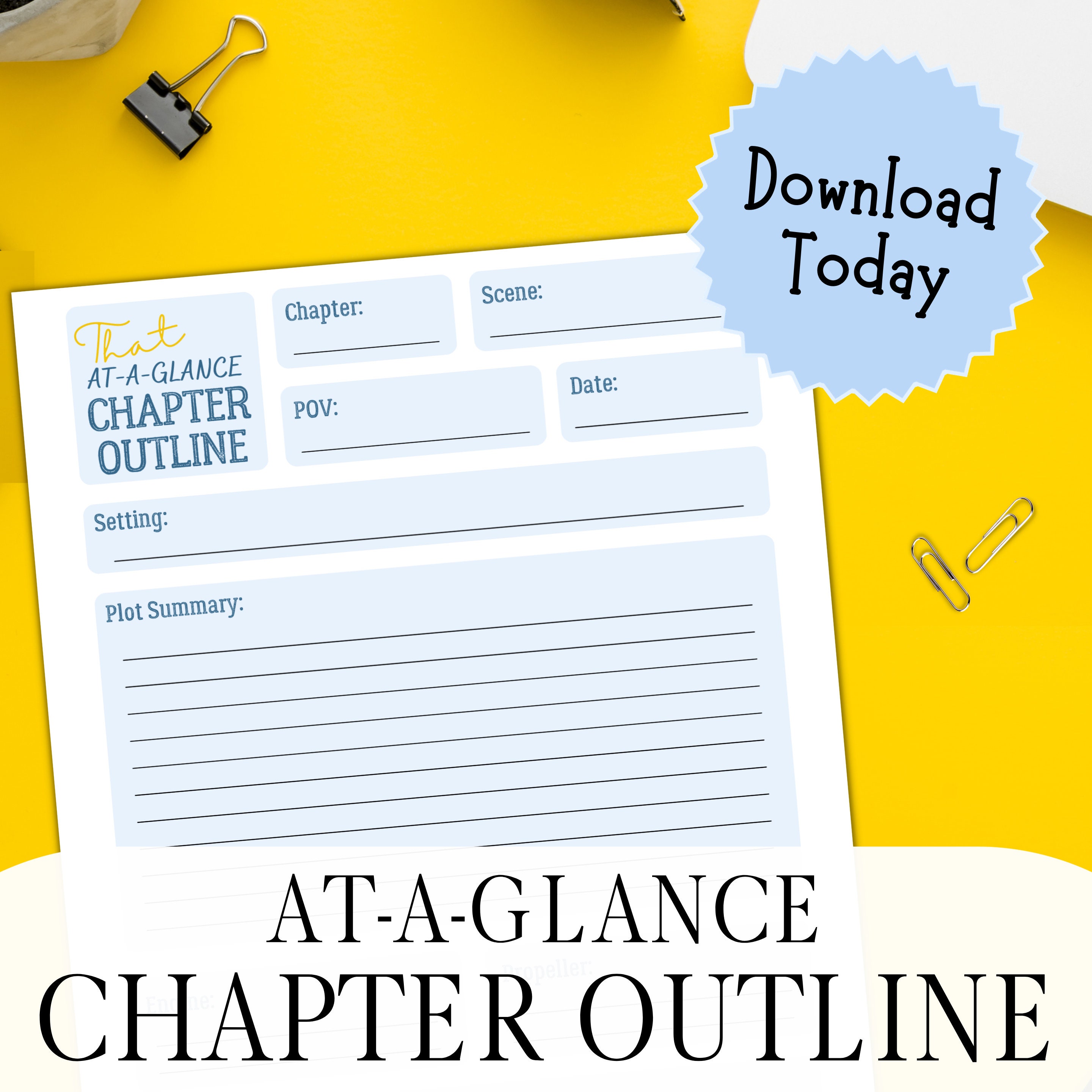 Chapter Outline - Nanowrimo Worksheet, Story Outline, Novel Outline, Plot Your Novel, Outlining worksheet, Writer Worksheet, Outline a Book