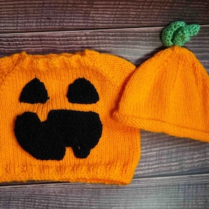 pumpin baby sweater hat bundle Halloween knitting pattern PDF instant download