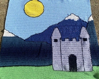 Couverture pour bébé château conte de fées, modèle PDF au crochet, téléchargement immédiat