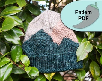 pacific northwest mountain cuffed beanie knitting pattern PDF instant download