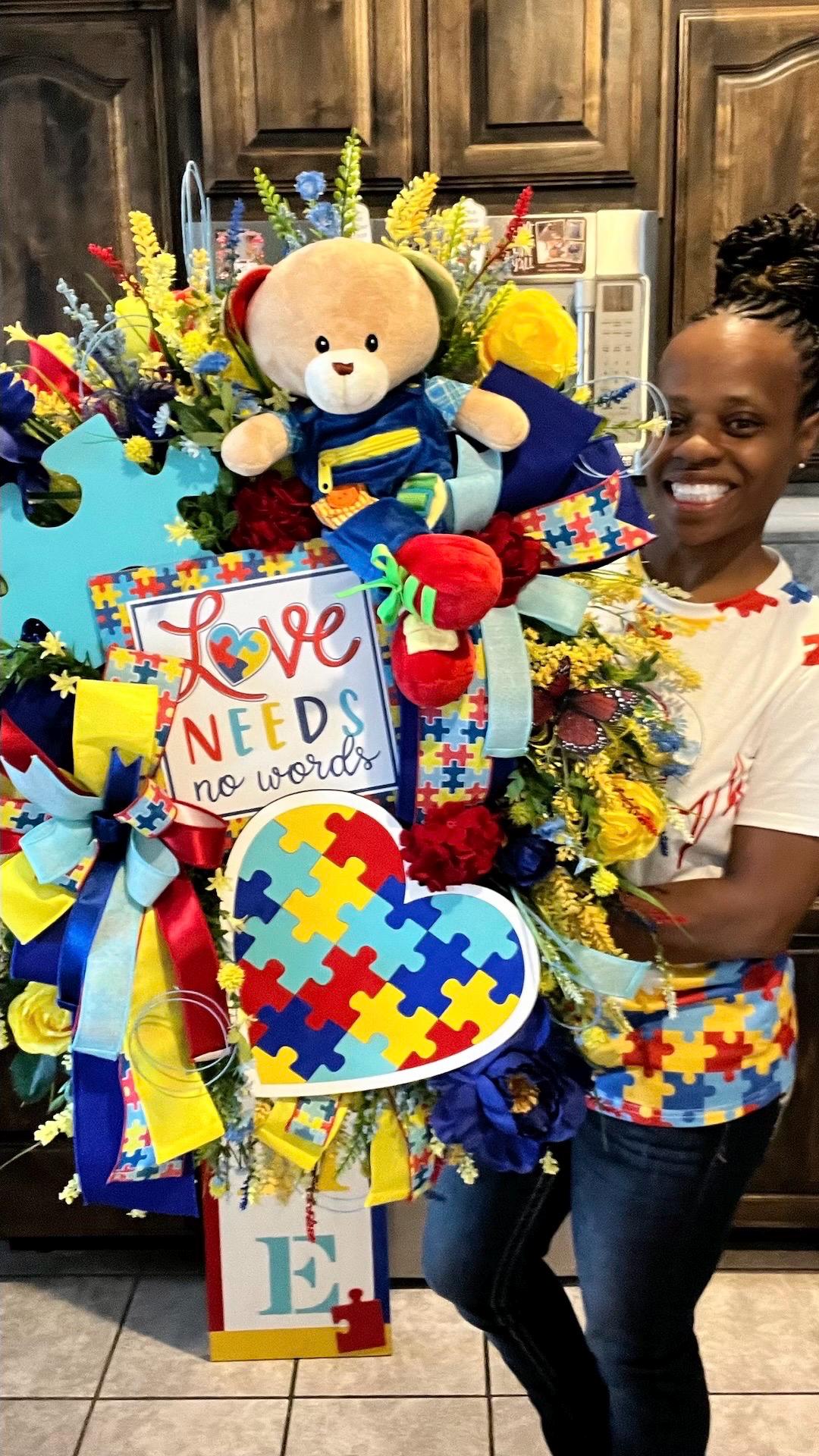 Autism Awareness Wreath and Welcome Sign Set, Love Needs No Words ...