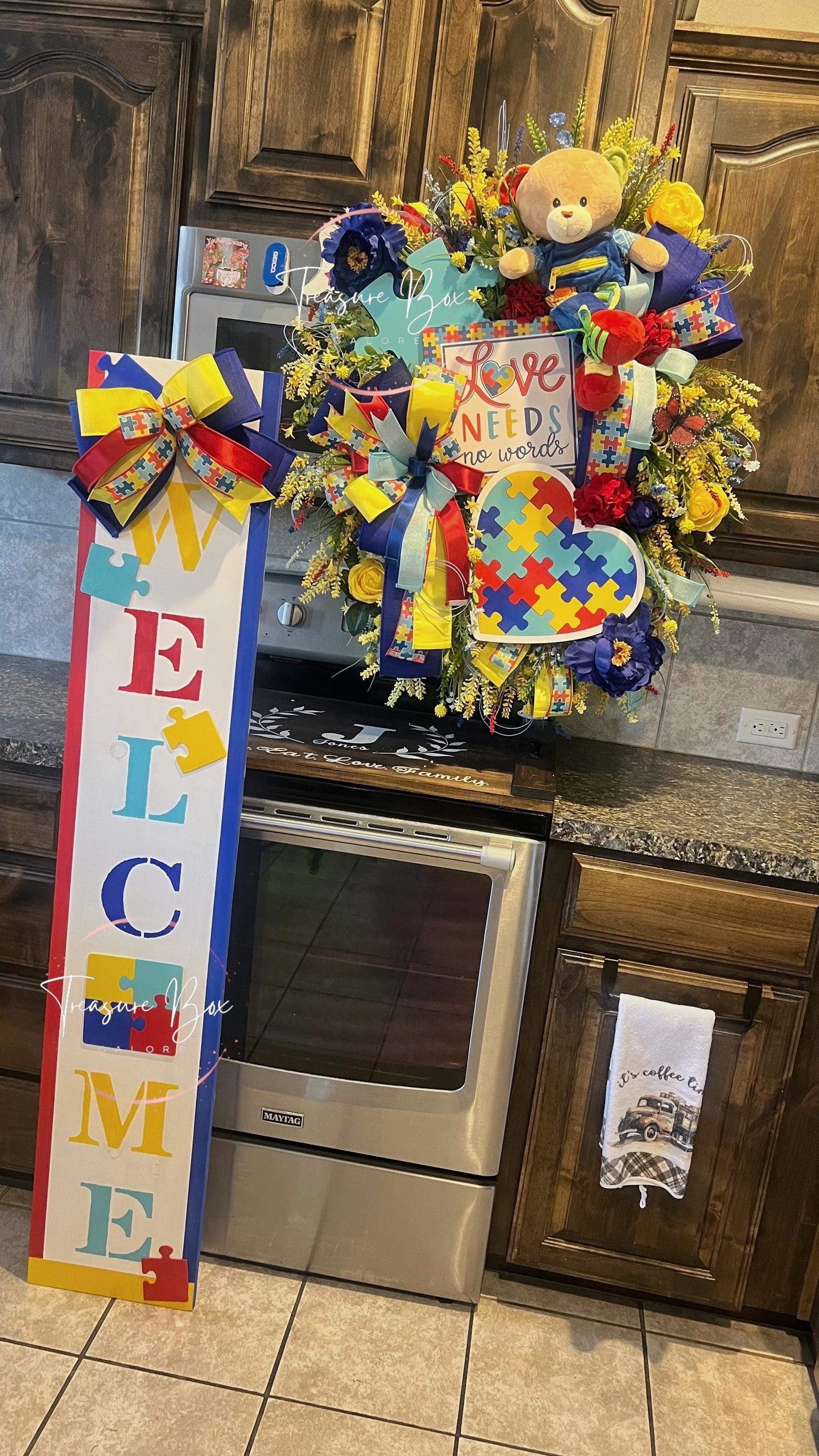 Autism Awareness Wreath and Welcome Sign Set, Love Needs No Words ...
