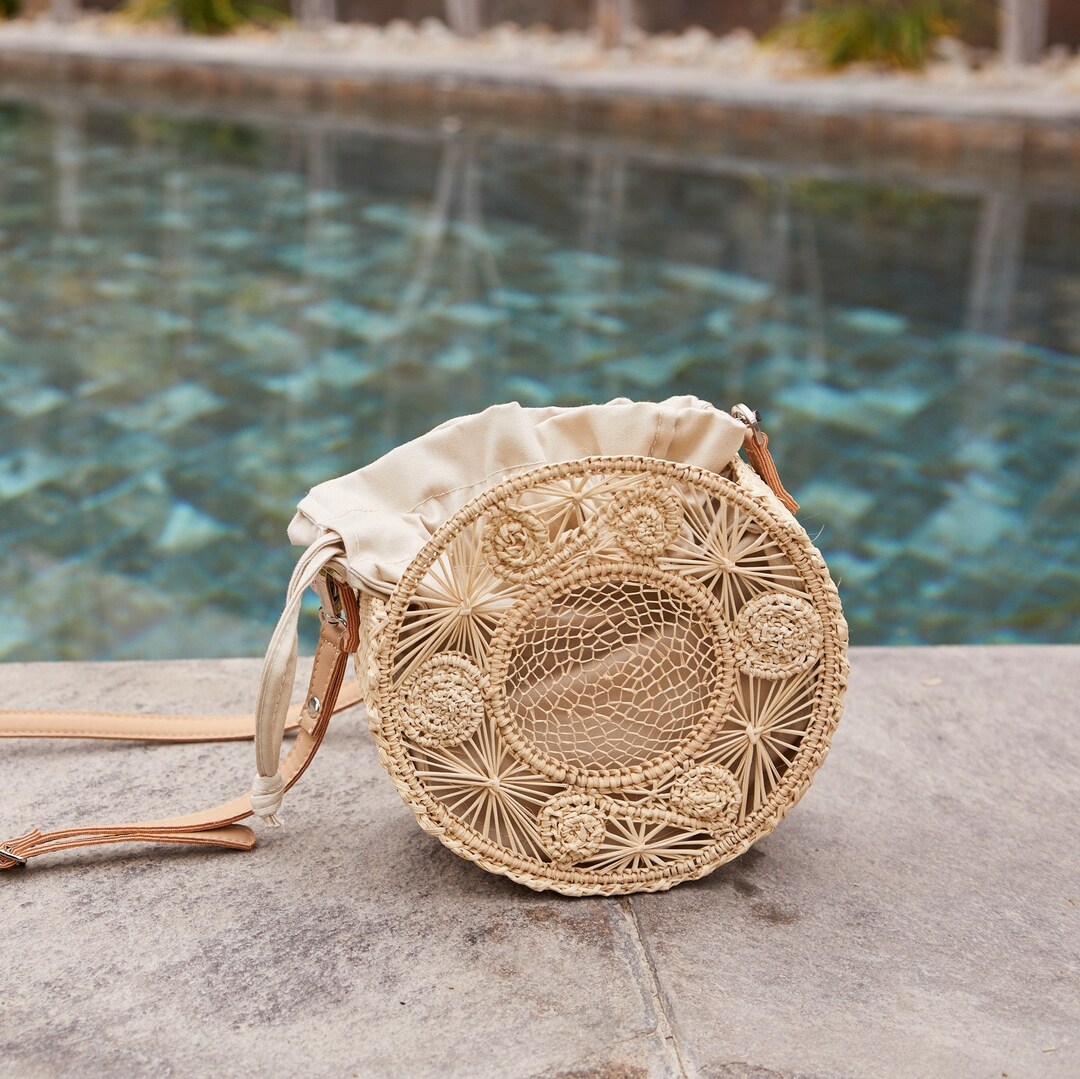 Oasis Straw Woven Nude Crossbody, Raffia Beach Bag, Straw Handmade