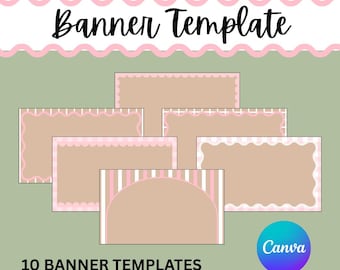 10 Girly Banner Border Templates | Editable Canva | Pink Scallop Cottagecore Edges for Painted Banners