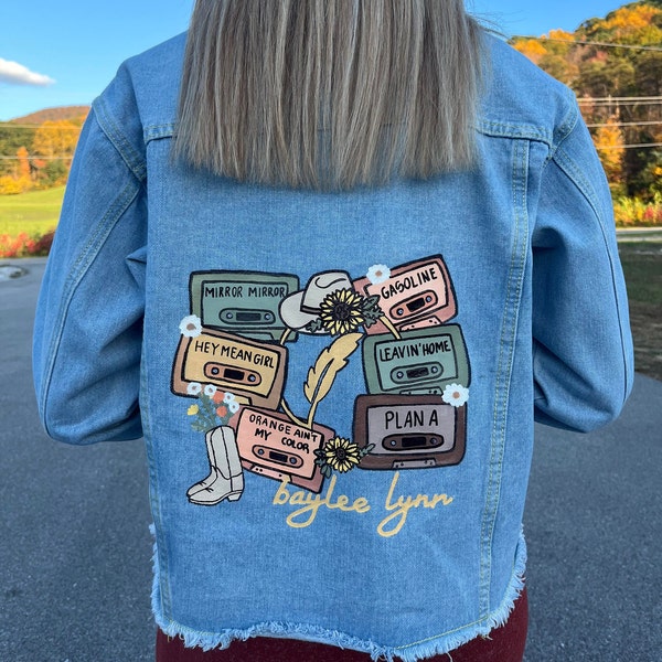 custom hand painted jean jacket personalized concert jean jacket sports jacket college game day