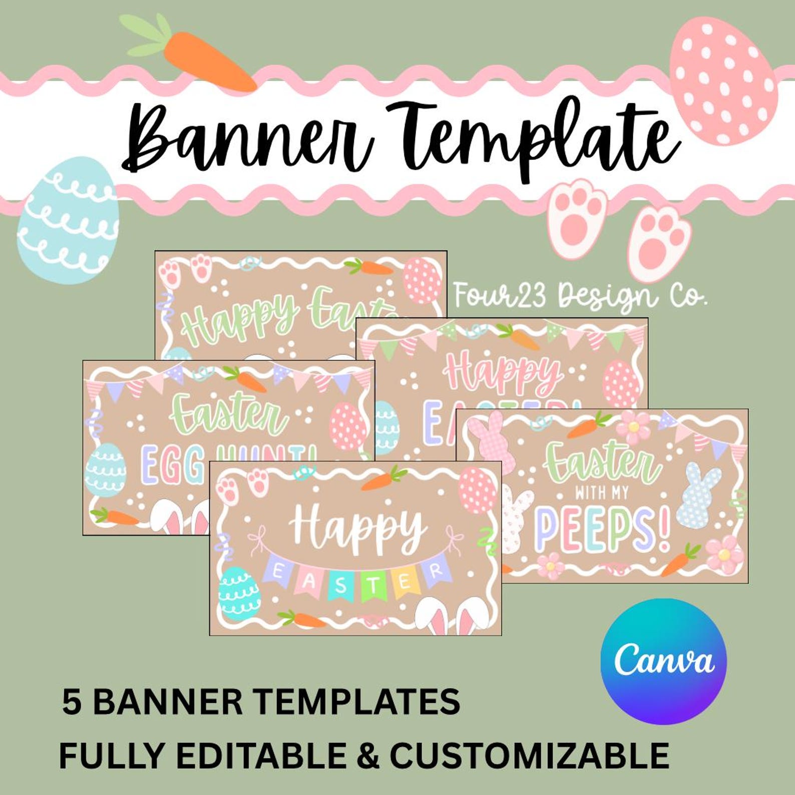 5 EASTER Banner Templates | Happy Easter | Editable Canva Banner | DIY ...