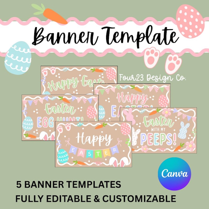 5 EASTER Banner Templates | Happy Easter | Editable Canva Banner | DIY ...