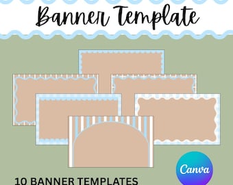10 Banner Border Templates | Editable Canva | Blue Classic Edges for Painted Banners & Crafts