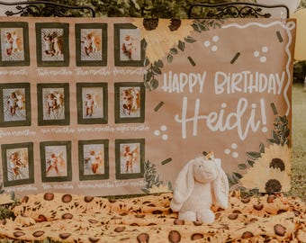 12 month milestone birthday painted banner | first birthday banner | party decor | personalized baby keepsake | baby birthday sign