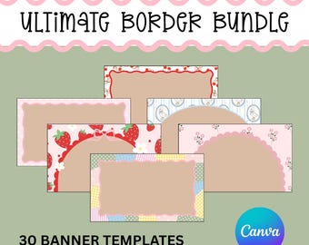 30 Banner Border Templates | Editable Canva | Blue Classic Edges for Painted Banners & Crafts
