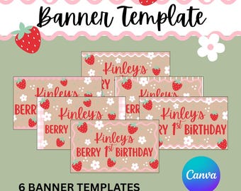 Strawberry Birthday Banner Template: DIY Painted Sign (Canva Editable, Digital Download