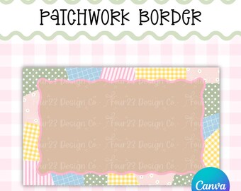 Patchwork Quilt Banner Border Templates | Editable Canva | Blue Pink Green Classic Designs for Painted Banners & Crafts