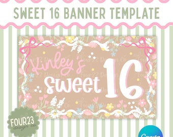 Sweet 16 | Floral | Girly | Bow| Birthday Banner | Mockup Template | DIGITAL DOWNLOAD