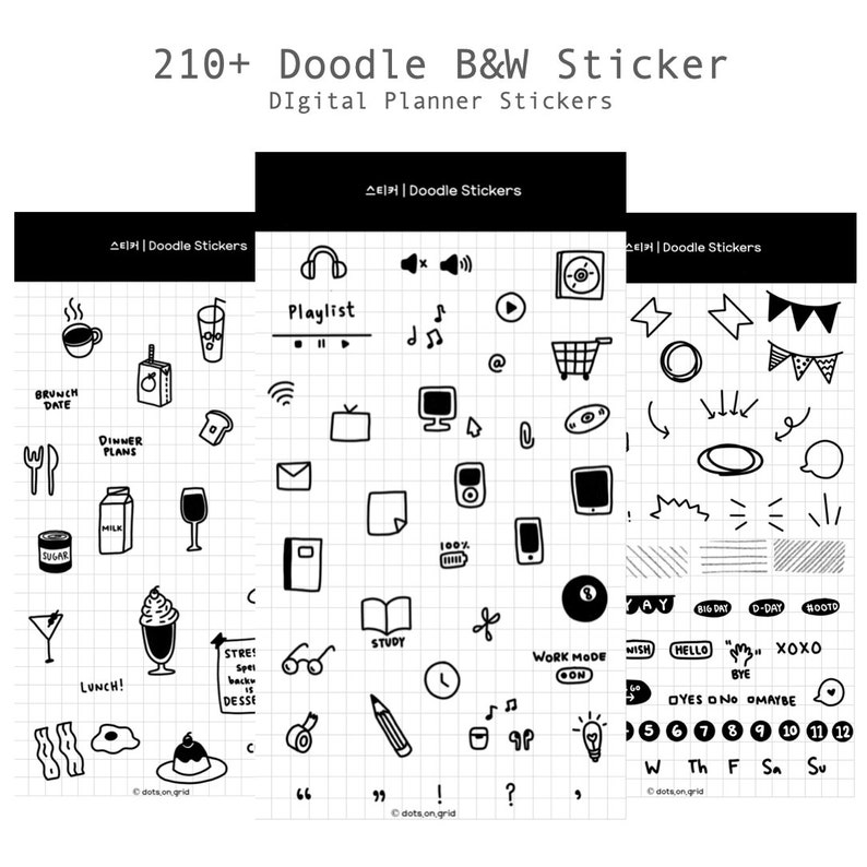 210 Digital Sticker Pack S/W Digitale Sticker für Etsy Schweiz
