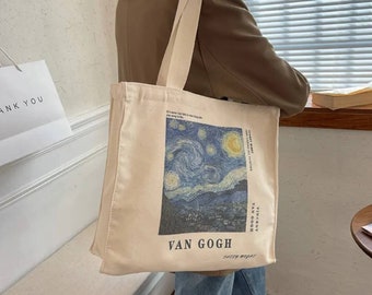 Aesthetic art Tote Bag stylish printed Van Gogh Canvas shopping bag 099