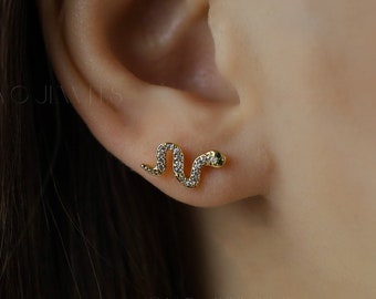 Serpent Snake Screw Back Studs 18k Gold Everyday Stud Earring Hypoallergenic Dainty Tiny Small Stud 18G