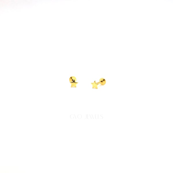Flat Back Labret Star Gold Studs 18k Gold Everyday Stud Earring Hypoallergenic Dainty Tiny Small Stud 18G