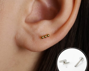 Threadless Push Pin Flat Back Labret 16G/18G/20G Stud Earrings Titanium Nickel Free Tragus Conch Everyday Earrings