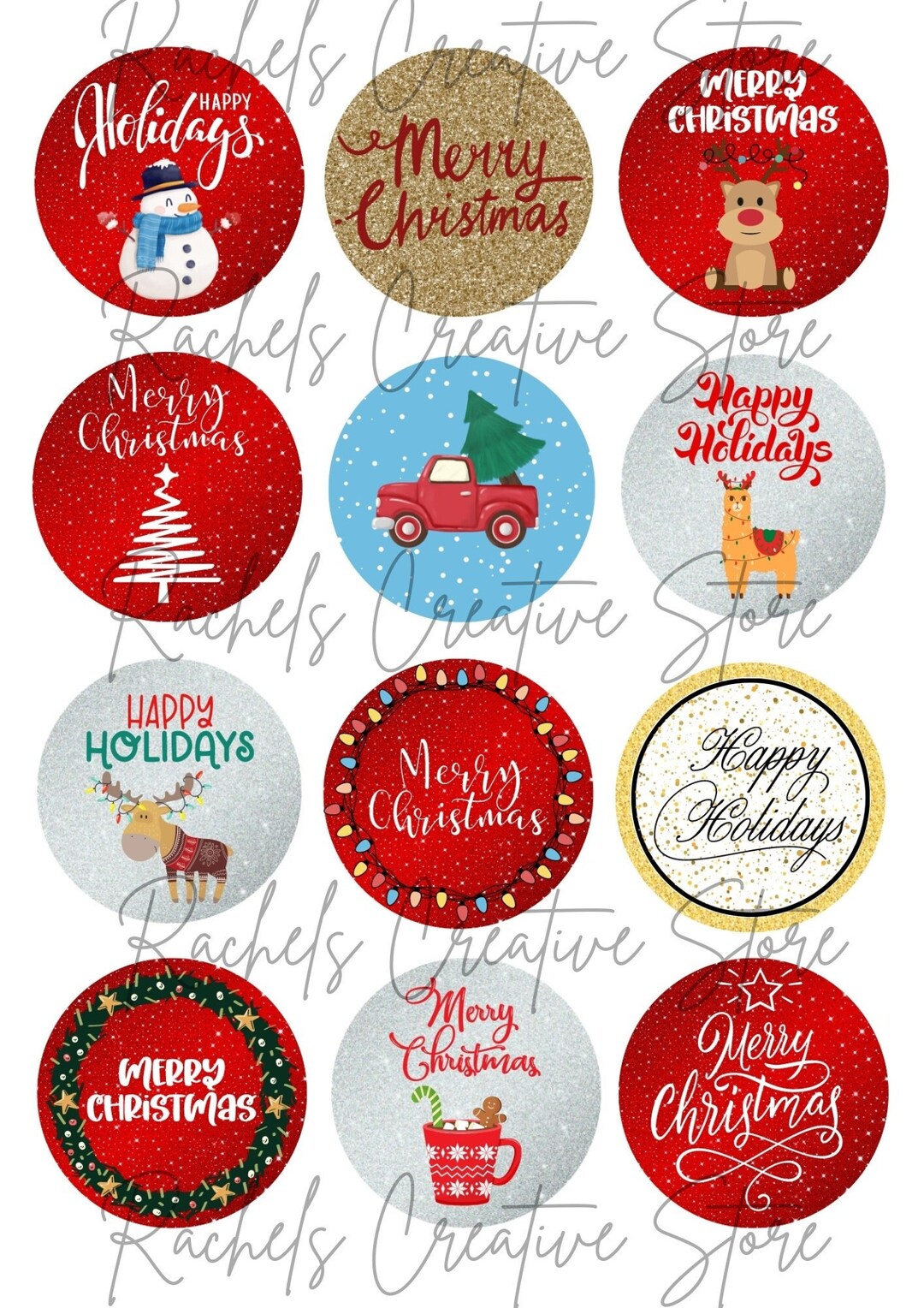 Happy Holidays Cupcake Toppers, Printable, Instant Download Christmas ...