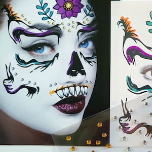 Metallic Temporary Face Tattoo, Halloween Tattoo, Broken Doll Face Tattoo, Halloween Costume, Gemmes Tattoo