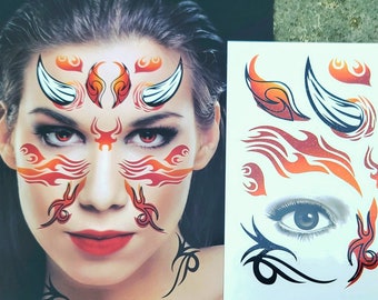 Temporary Face Tattoo, Halloween Sugar Skull, Day of the Dead Face Tattoo, Halloween Costume