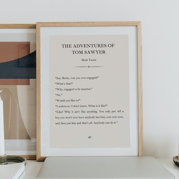 Tom Sawyer druckbare Kunst | Mark Twain Buch-Zitat-Seite drucken | Literarisches Zitat Zeichen | Klassische Amerikanische Literatur | Bibliothek Dekor | Junge Liebe