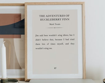 Huckleberry Finn druckbare Kunst | Mark Twain Buch Zitat Seite Print | Literarisches Zitat Zeichen | Klassische Amerikanische Literatur | Bibliothek Dekor