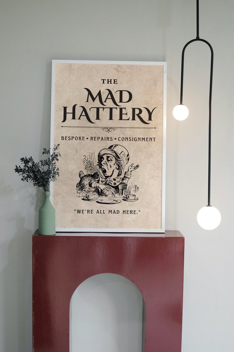 Hatter Text Mad Hatter Printable Art Poster | Book Quote Page | Alice in Wonderland ...
