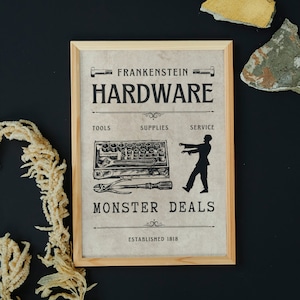 Poster d&#39;arte stampabile hardware di Halloween Frankenstein / Pagina di citazione del libro / Segno di Halloween / Decoro del mondo accademico oscuro / Arte del mostro zombie