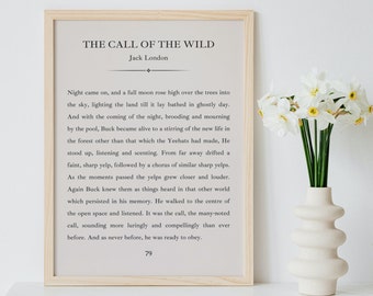 La llamada del arte imprimible salvaje / Impresión de página de cita de libro / Signo de cita literaria / Decoración de la biblioteca