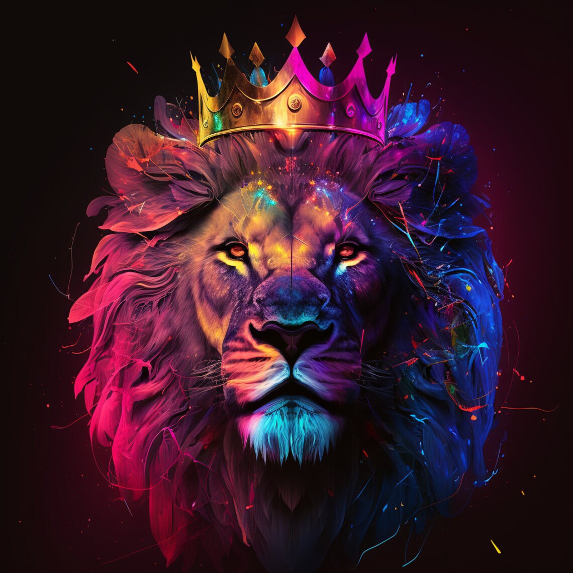 Colourful Majestic Lion PNG - Etsy
