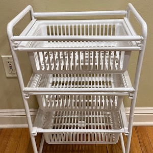 Vintage Ingrid, Chicago Rolling Cart - Bright White Plastic - Cart with 3 Bins - Nursery - Craft Storage