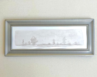 Kleines Originalaquarell einer Landschaft in Vintagerahmen