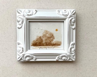 Piccolo acquerello di paesaggio astratto originale seppia in cornice in stile vintage per il regalo della festa della mamma