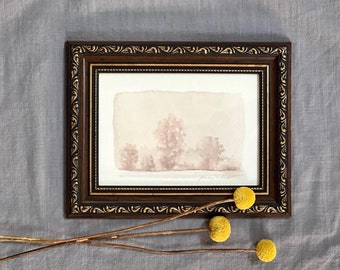 Original Aquarell auf Papier in Sepiatönen, kleines Gemälde im Vintage Rahmen