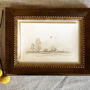 Klein origineel aquarellandschap ingelijst