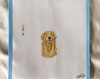 Golden Retriever Needlepoint Canvas | DOG DAYS SERIES – Hand-Painted Dog Needlepoint, 18 Mesh