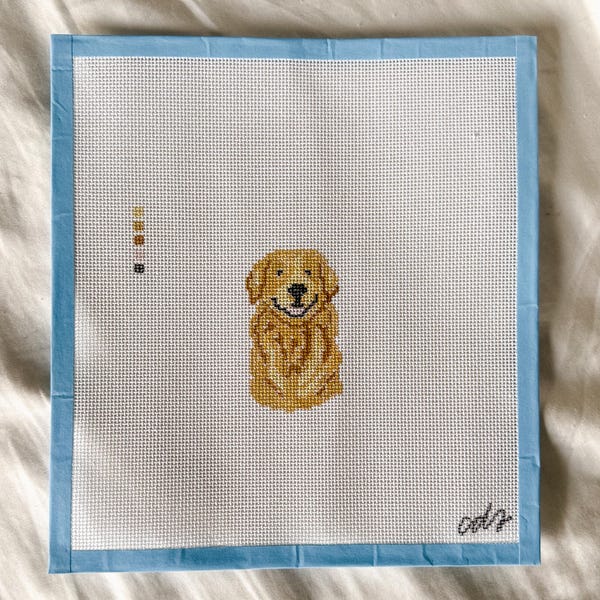 Golden Retriever Needlepoint Canvas | DOG DAYS SERIES – Hand-Painted Dog Needlepoint, 18 Mesh