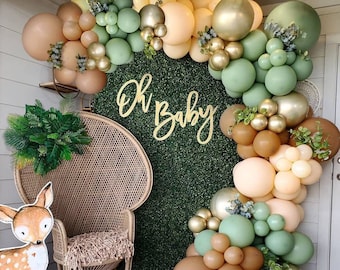 Woodland Animals Sage Green Balloon Garland | Birthday Party Decorations | Baby Shower Arch Set