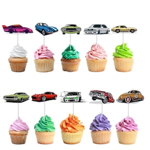 Retro Cars Cupcake Toppers | Vintage Cars Toppers for Birthday Party Decorations | Cars Birthday Party Supplies