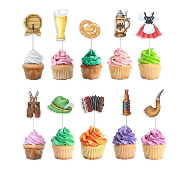 Oktoberfest Cupcake Toppers | Beer Toppers for Birthday Party Decorations | German Birthday Party Supplies